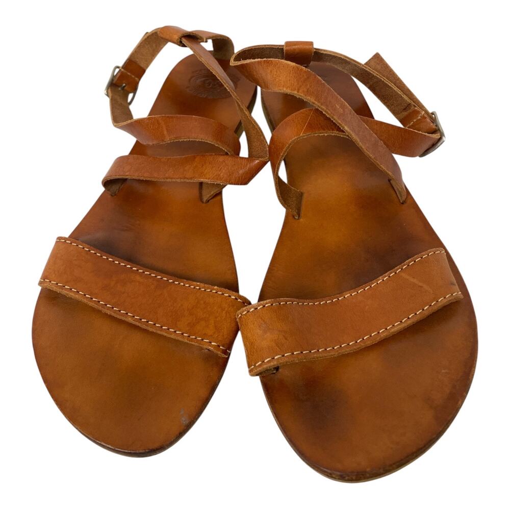 Genuine Leather Made in Greece Strappy Flat Sandal Gladiator Tan Size 38/7.5US